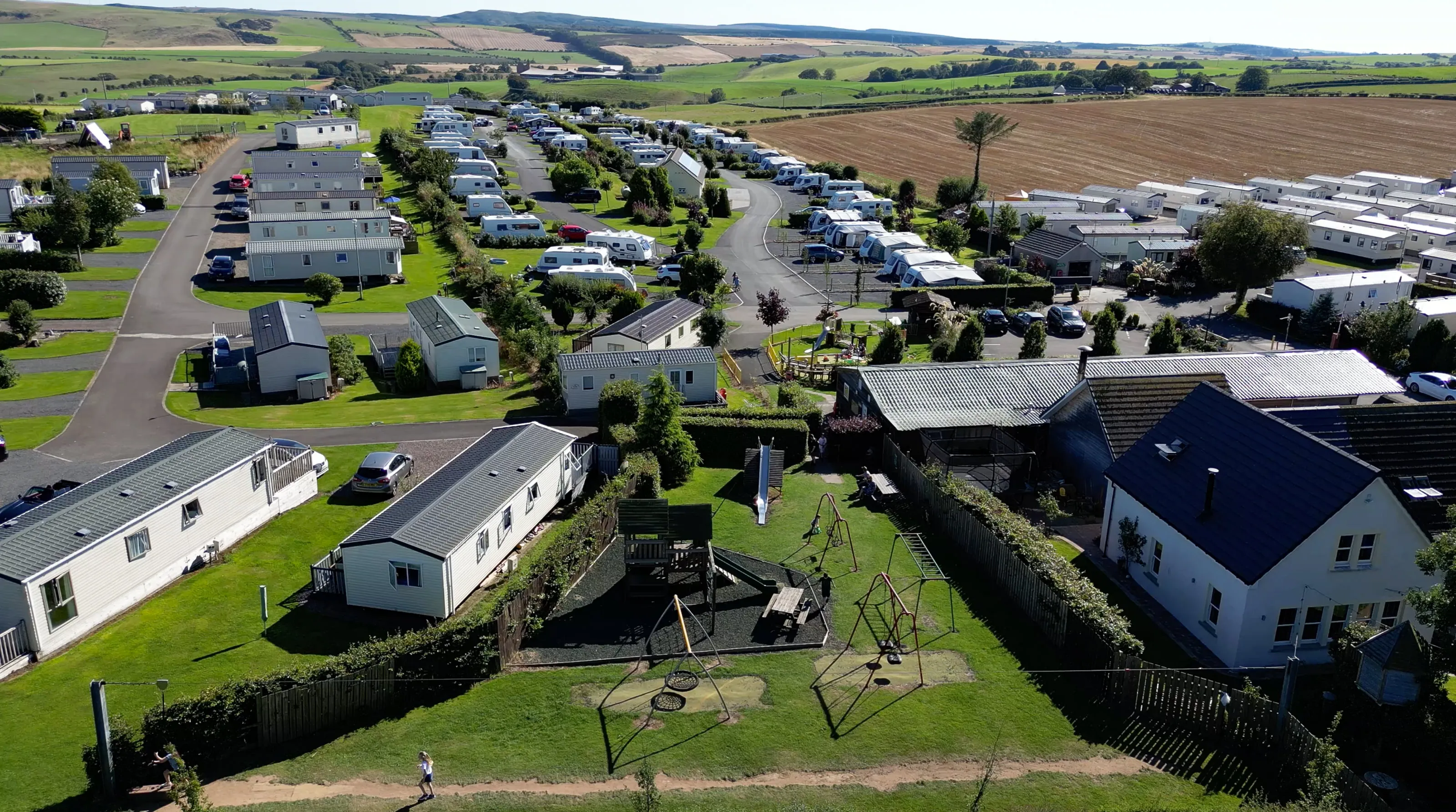 Aerial view of The Ranch Holiday Park overlooking the playpark